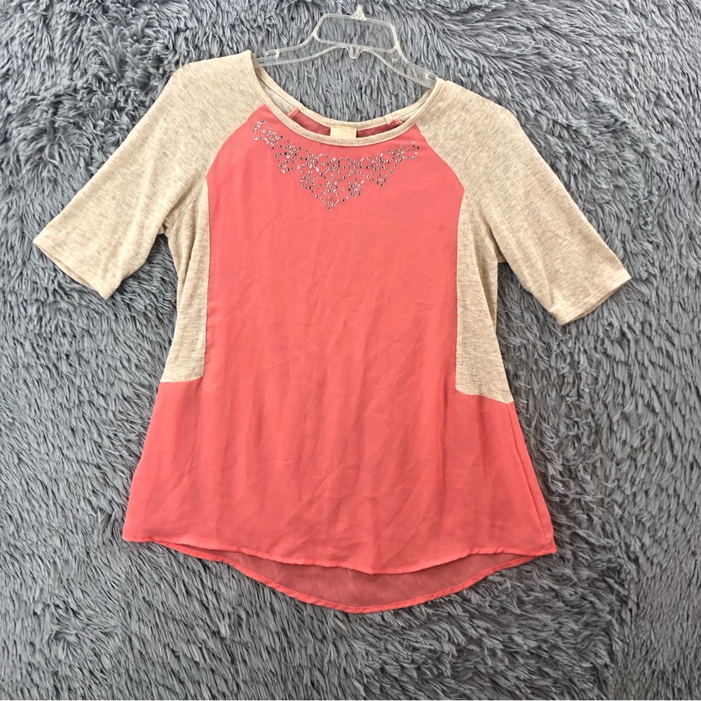 Daytrip Sweater Large Embellished Heathered Soft Like Sleeves See Through Body